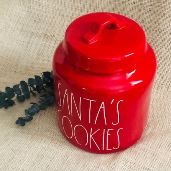 Rae Dunn Red SANTA’S COOKIES Large Ceramic Canister With Lid (2019) - Picture 2 of 7